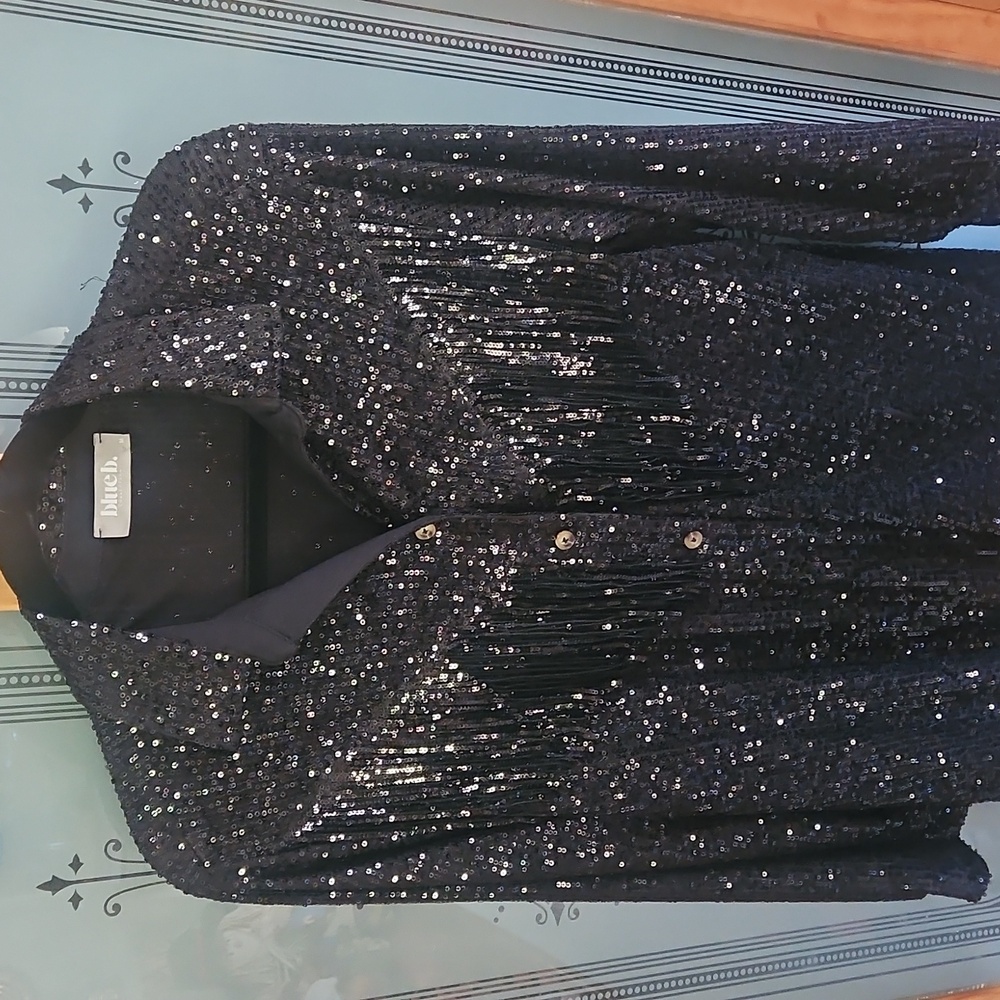 Sequin Fringe Jacket - Black